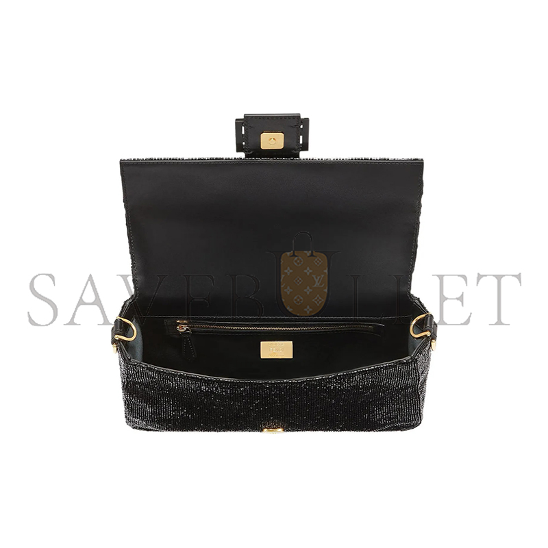 F**di beaded baguette black shoulder bag 8br600am2lf0kur (27*15*6cm)